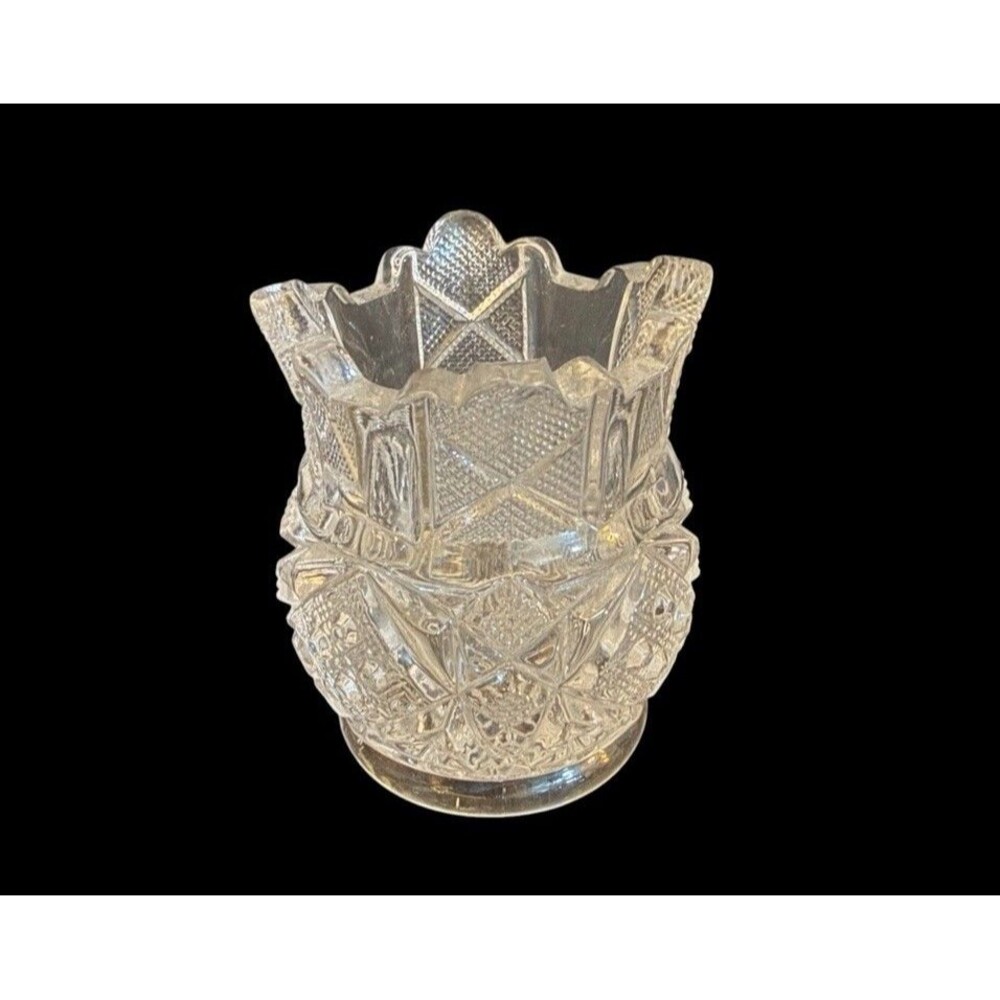 Vtg EAPG Pattern Clear Glass Starburst Base Toothpick Matchstick Holder